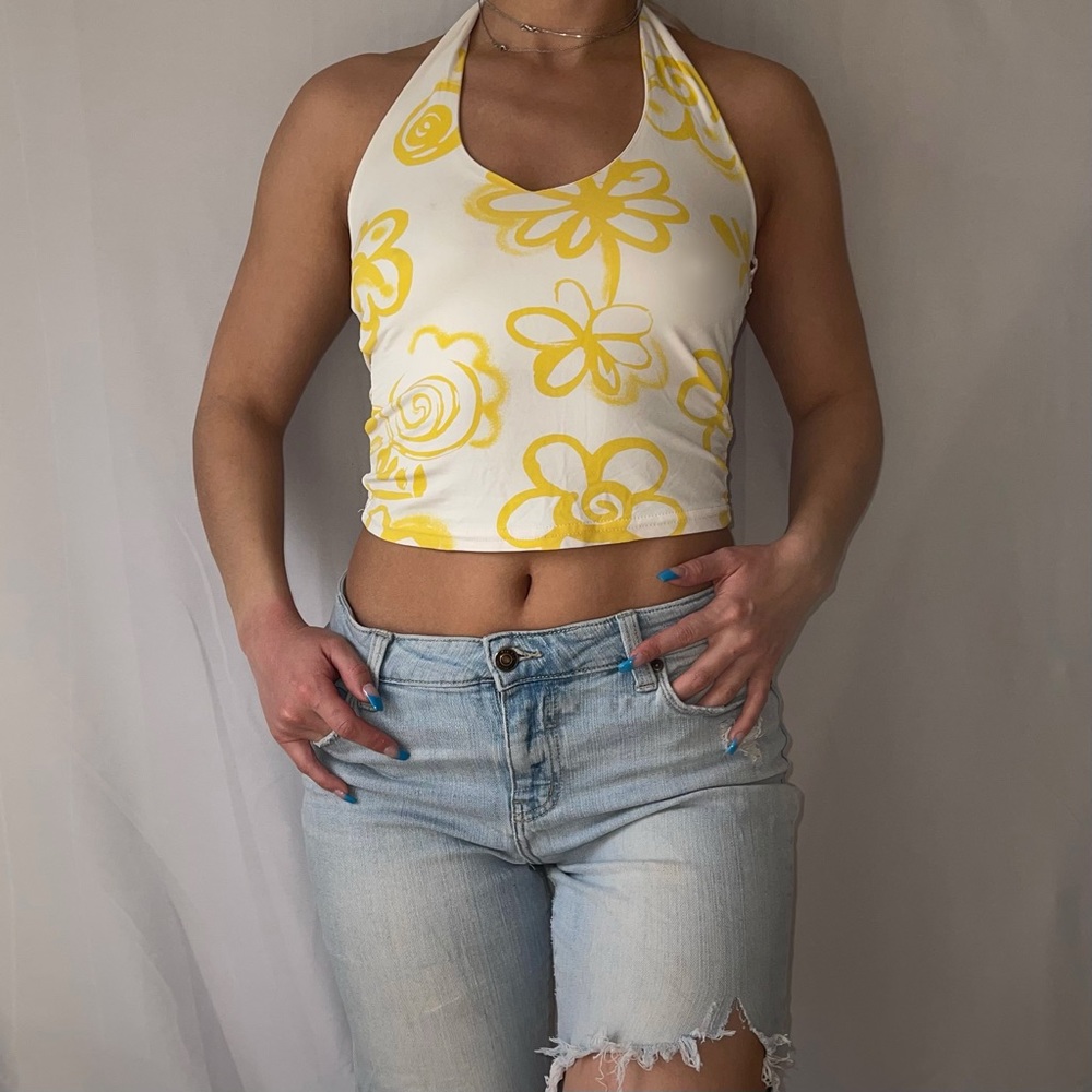 Flower Print Halter Crop Top